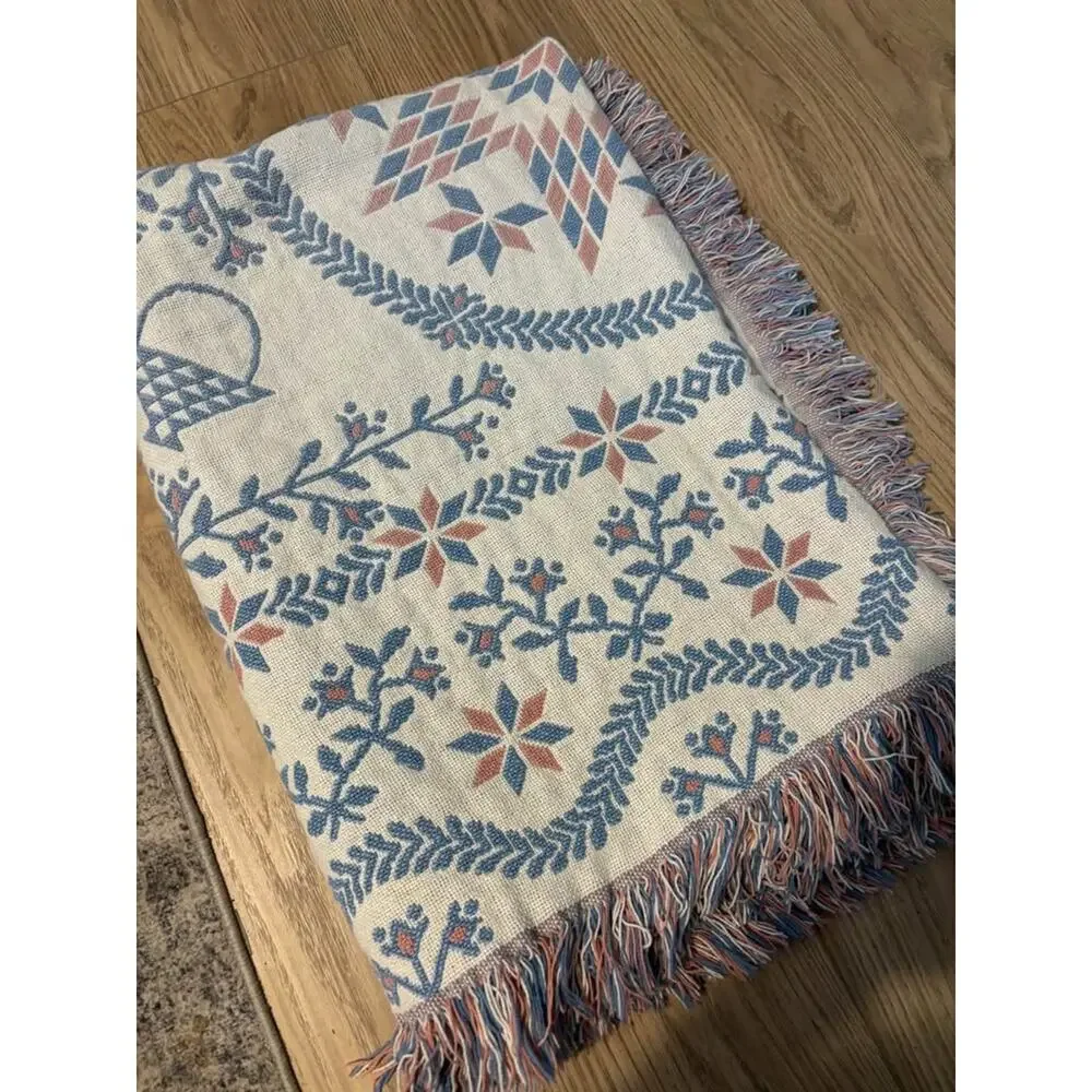 Vintage 90s Butter Mom Fringe Quilt Style Throw Blanket